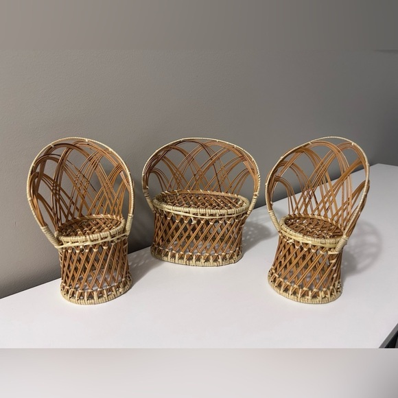 Barbie Other - Vintage mini Wicker barbie doll furniture Chairs fan back peacock chairs settee